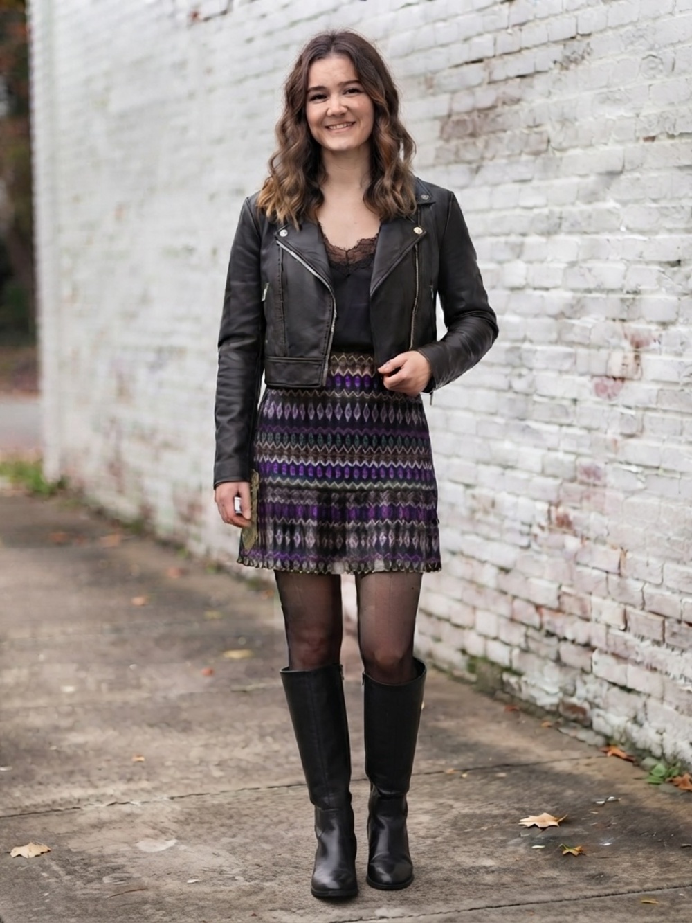 Esprit Whimsigoth Ikat Mini Skirt Black Purple Ruffle Hem Boho Size M